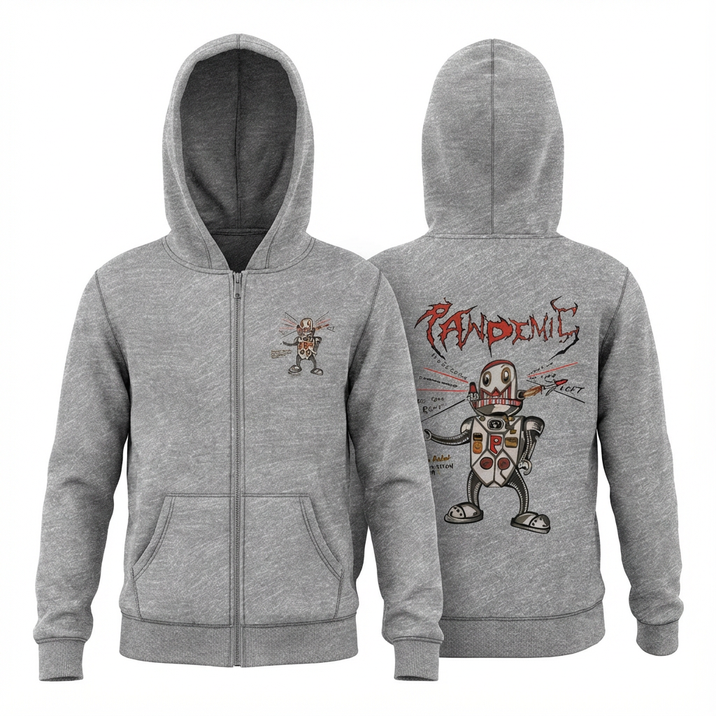 Kids Funky Bot 77 Full-Zip Fleece Hoodie in Heather Grey