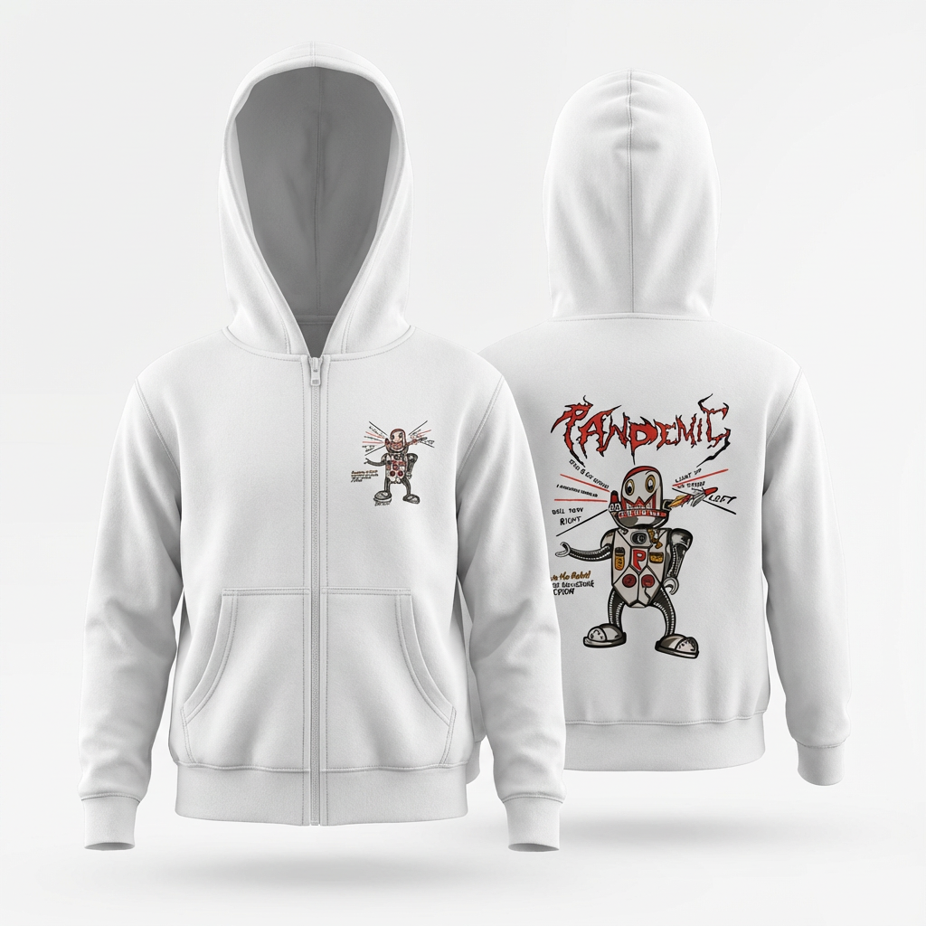 Kids Funky Bot 77 Full-Zip Fleece Hoodie in White