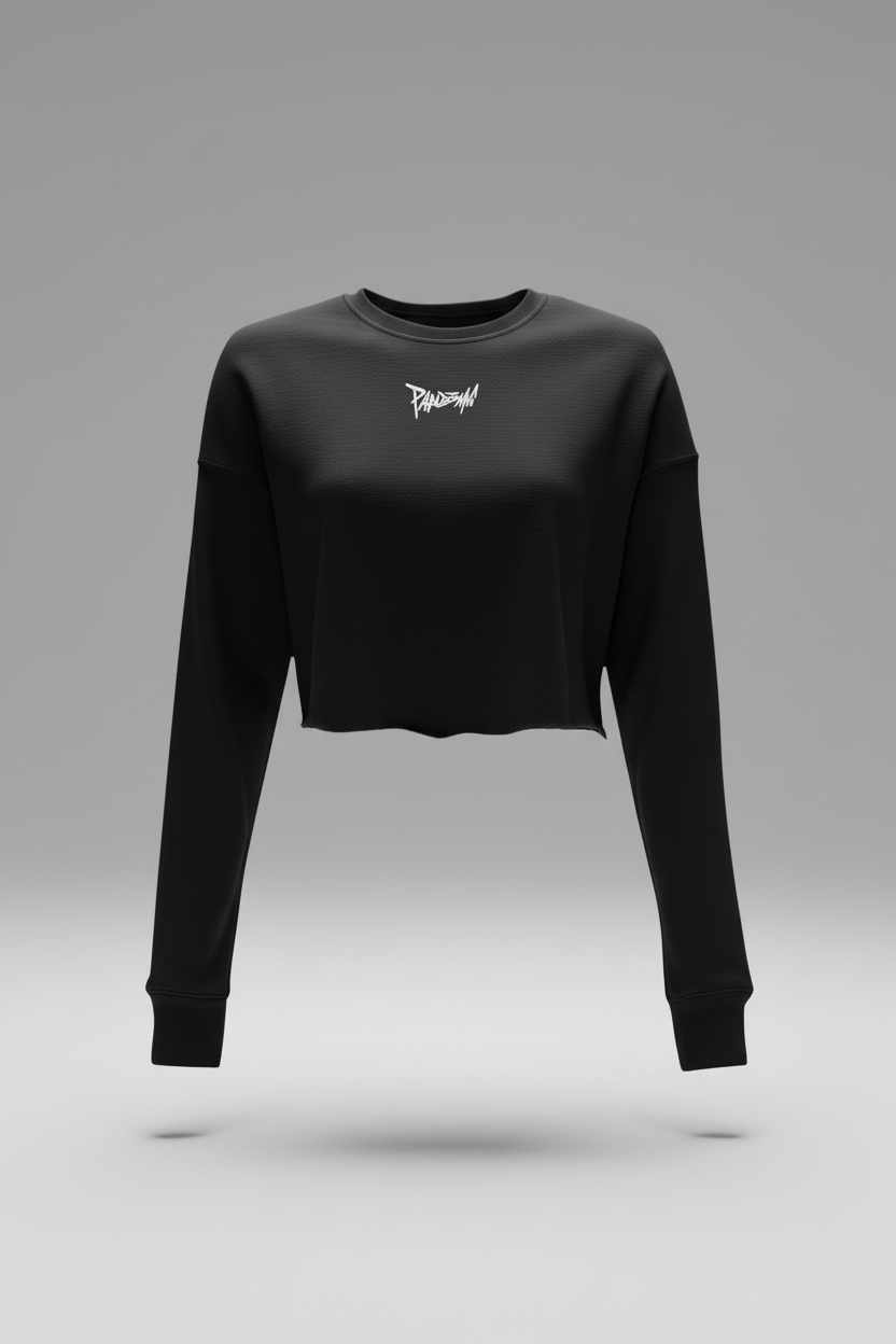 No Limit Crop Crew Fleece in Noir