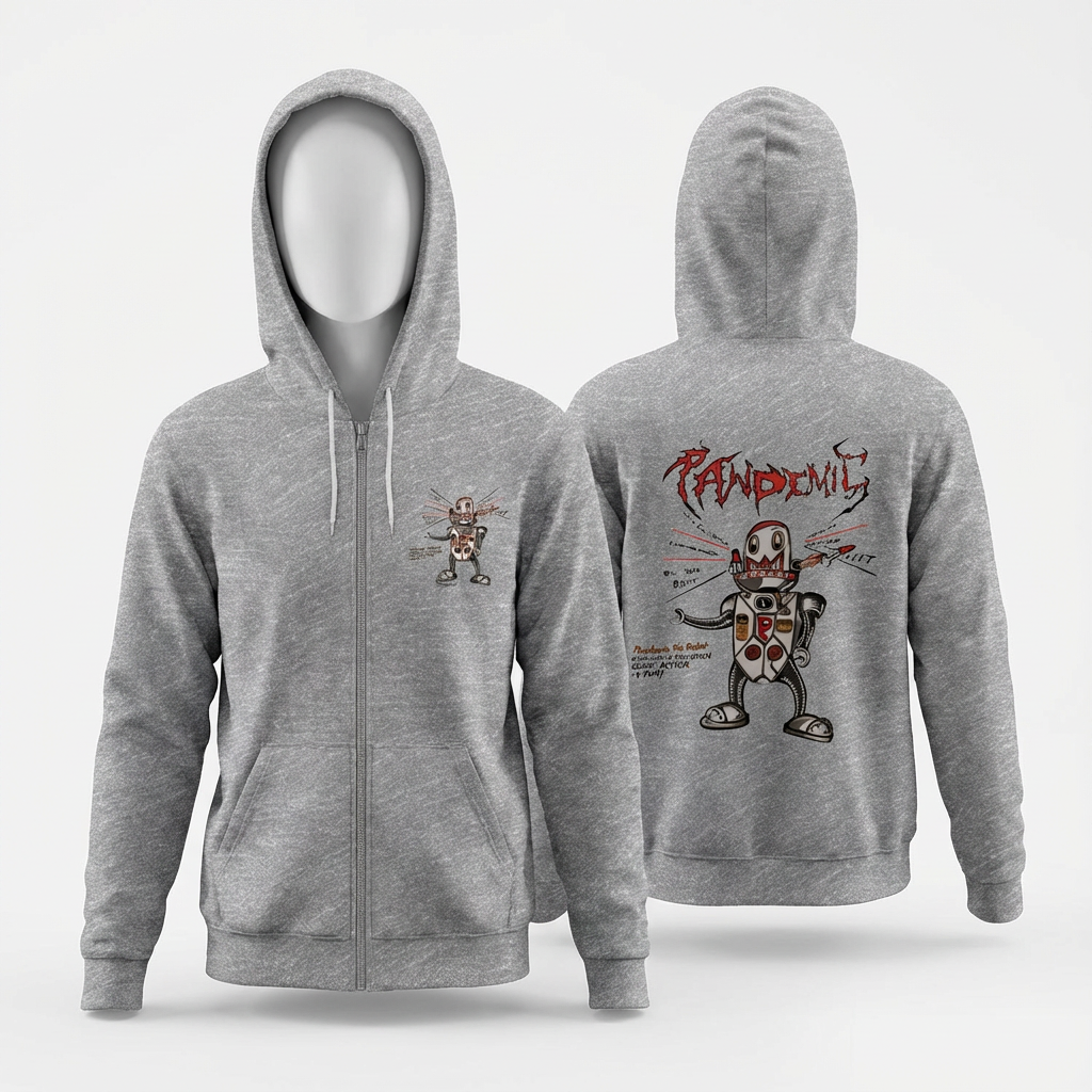 Kids Funky Bot 77 Full-Zip Fleece Hoodie in Heather Grey