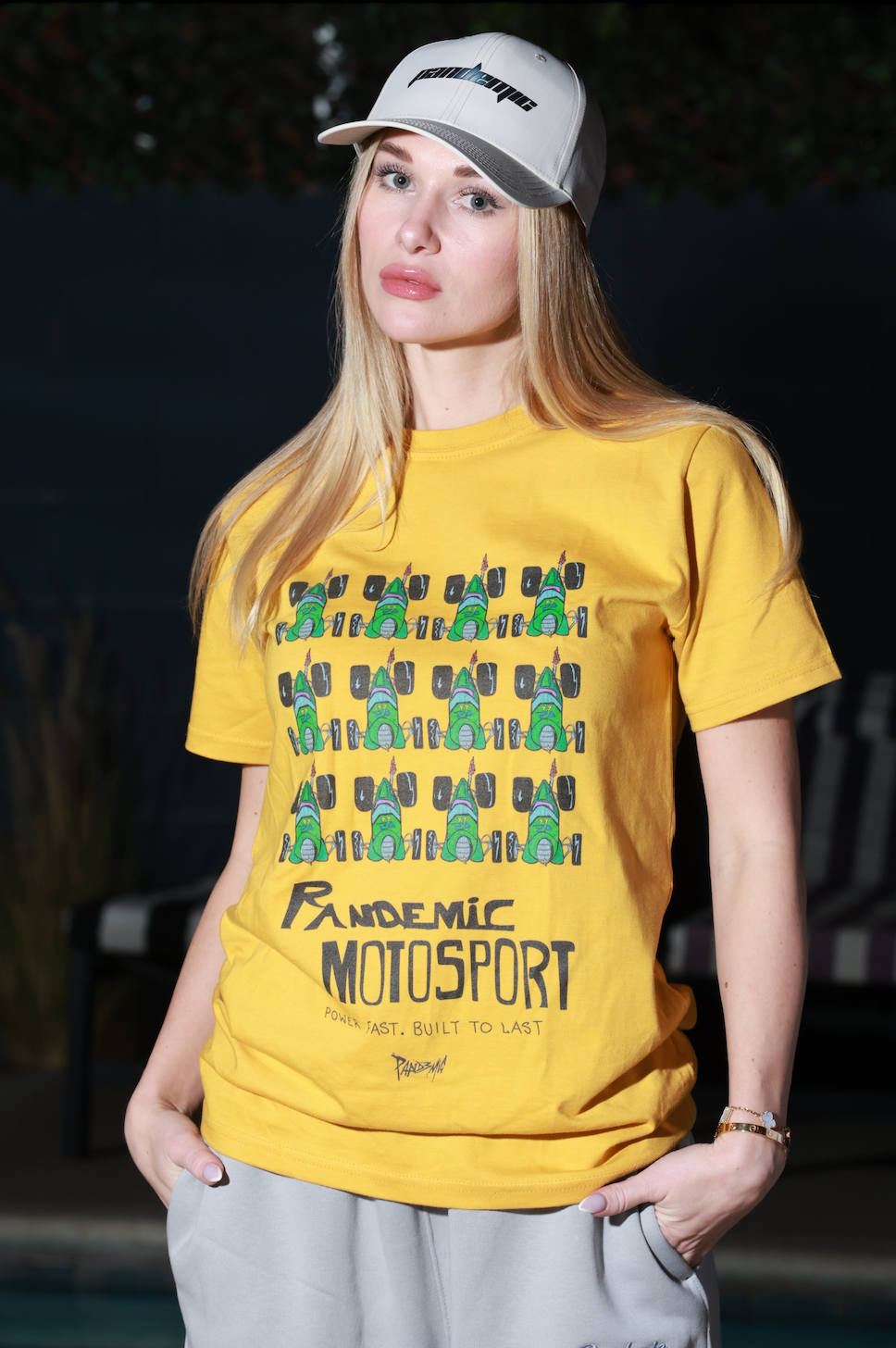 Pandemic Motorsport Heavyweight T Shirt in Mustard