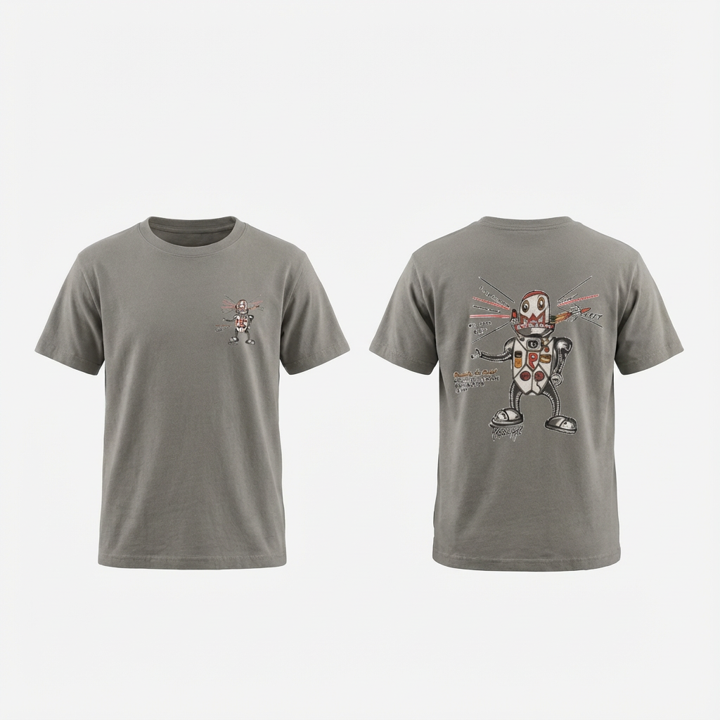 Kids Funky Bot Tee in Faded Grey