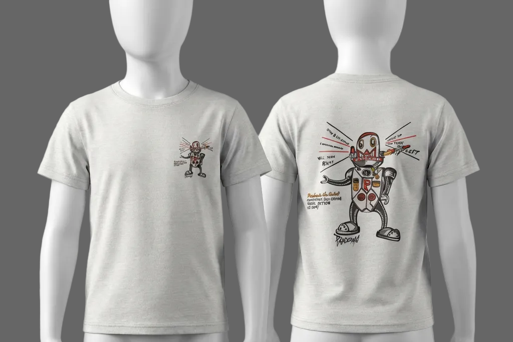 Kids Funky Bot Tee in Faded Bone